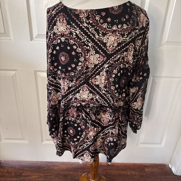 Womens Top Plus Sz 3X Peasant Whimsigoth Fairy Grunge Boho Bell Sleeve Black - Picture 7 of 14